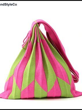 Accordion Pleated Knit Shoulder Bag Foldable Travel Tote